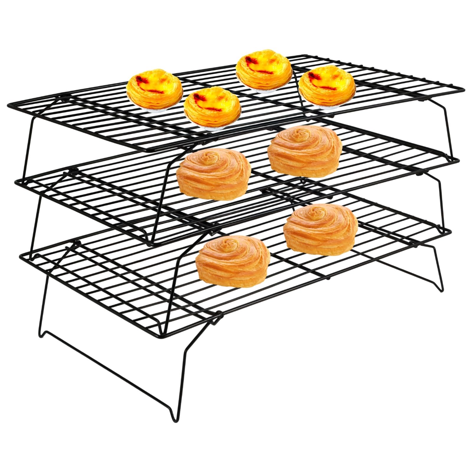 Packool 3PCS Cooling Racks, Stainless Steel Collapsible Stackable Baking Racks Wire Racks for Kitchen Baking Cooking