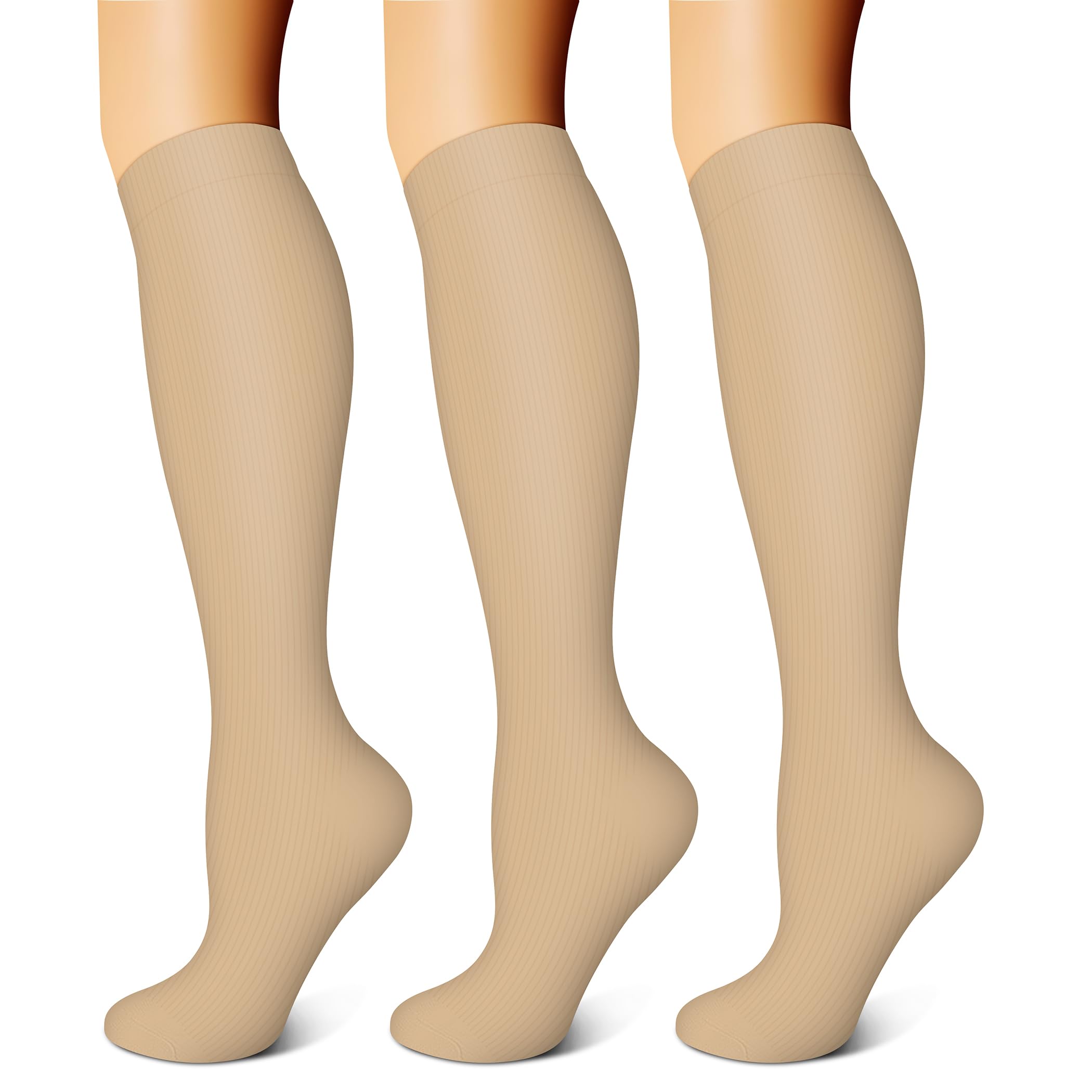 Copper Compression Socks (3 Pairs) 15-20 mmHg Circulation is Best Athletic & Daily for Men & Women, Running, Climbing, 06 Beige, Large