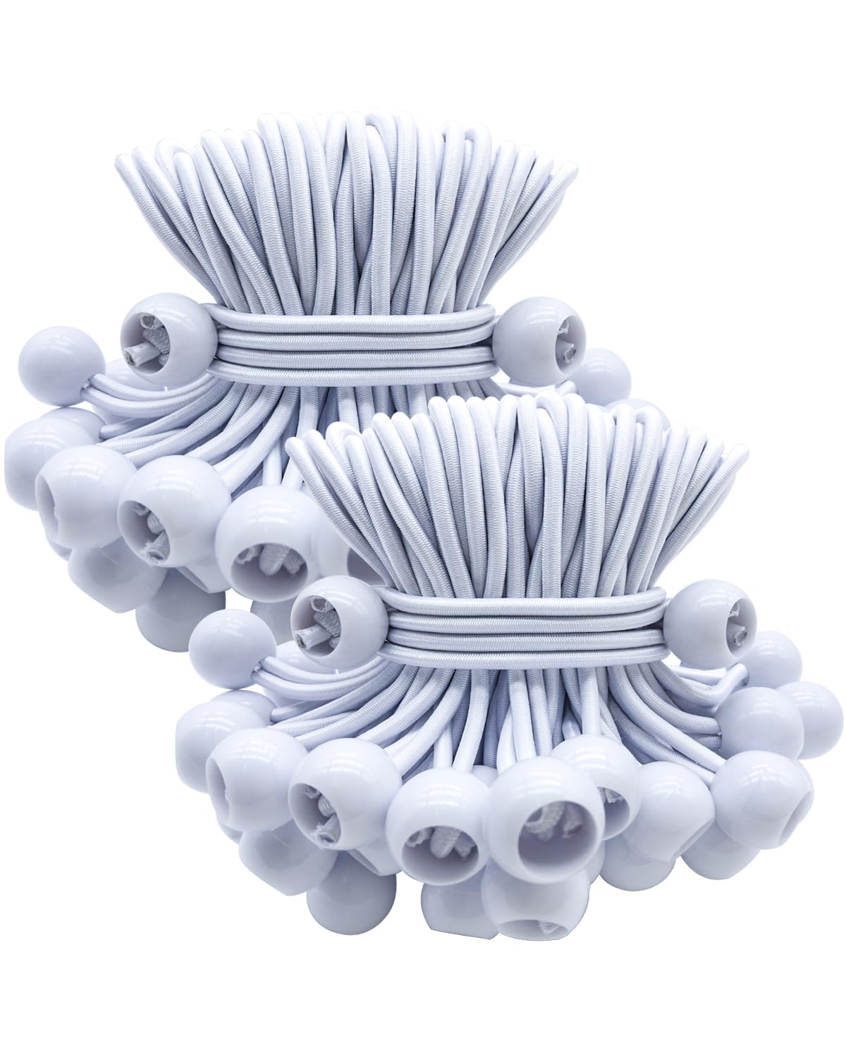 Bungee Cords with Balls for Fixings Camping Tarp Tent (100, White, 4 Inch)