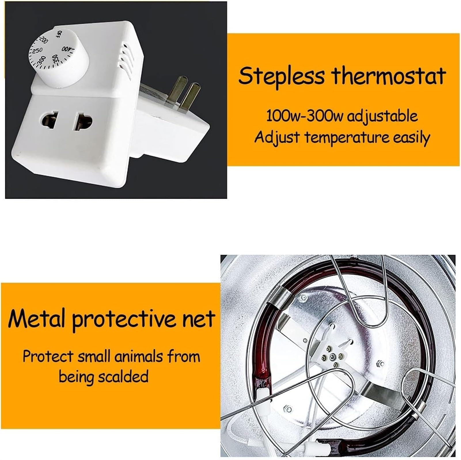 NEZIH Brooder lampa grzewcza dla szczeniaków, utrzymująca ciepło lampa dla kurnika, regulowana temperatura, oświetlenie grzewcze, na zimę, ze stopu aluminium, abażur + 100 ~ 300 W żarówka cieplna na