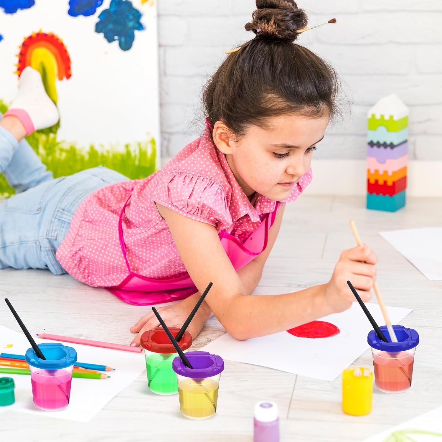 10 Pack Paint Cups with Lids for Kids, Art Supplies No Spill Painting Cups for Young Artist, Reusable Paint Water Cup Paint Mixing Cups for Classroom Arts Crafts Supplies - Image 5