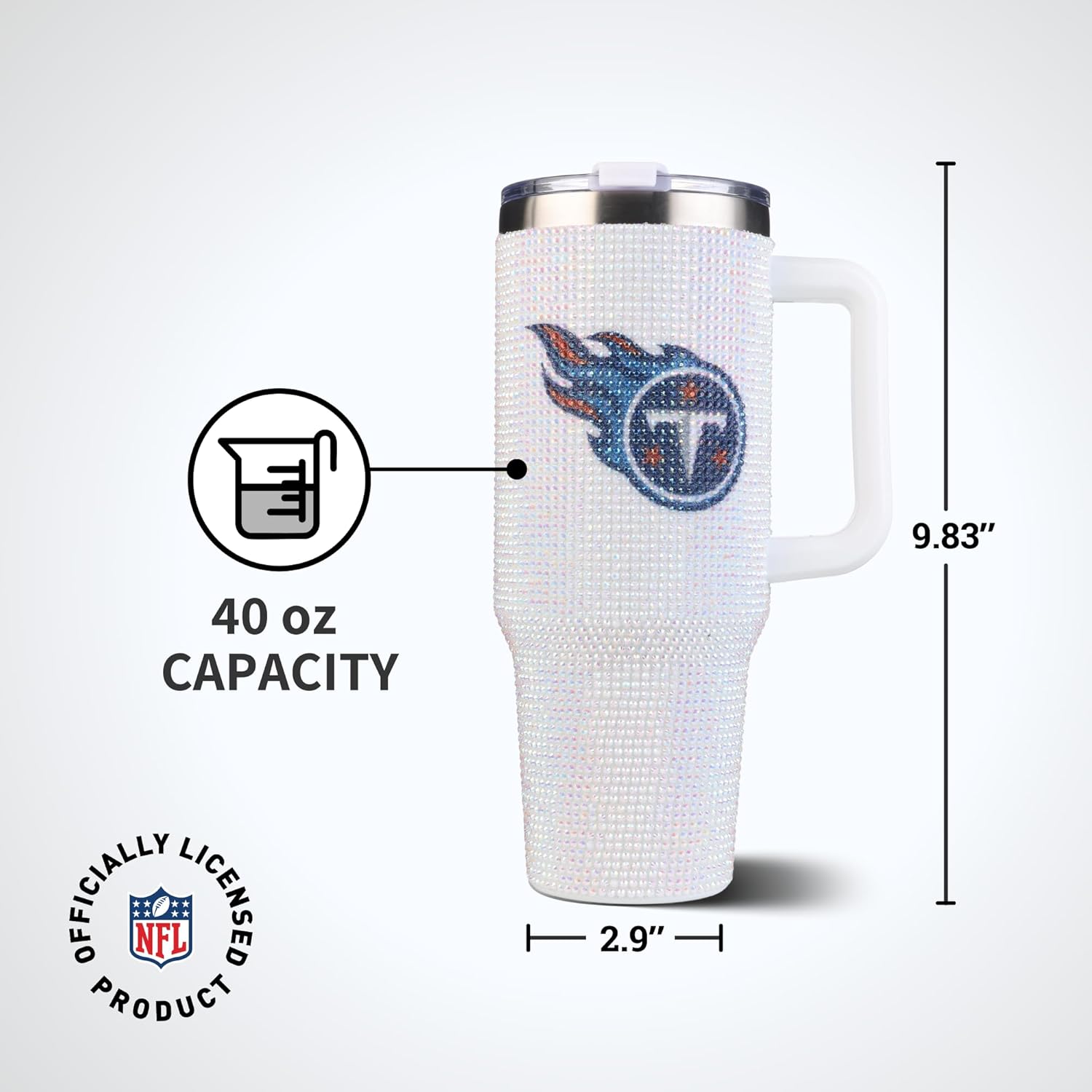 The Memory Company Officially Licensed NFL 40oz Stainless Steel Tumbler - Double Wall Insulated Travel Cup with Handle and Straw Lid - Crystal Rhinestone Design - Image 7