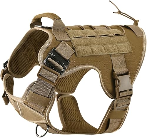 Miniatura 7 de Arnés táctico para perro, 2 hebillas de metal, arnés reflectante militar para perro con soporte oculto para Airtag y asa, chaleco ajustable para