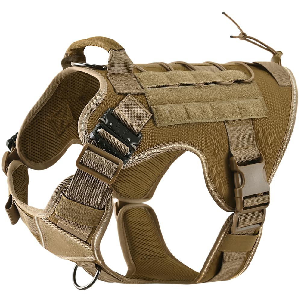 ELFTREE Tactical Dog Harness, 2X Metal Buckle, Military Reflective Dog Harness with Hidden Airtag Holder and Handle, Adjustable No-Pull Service Dog