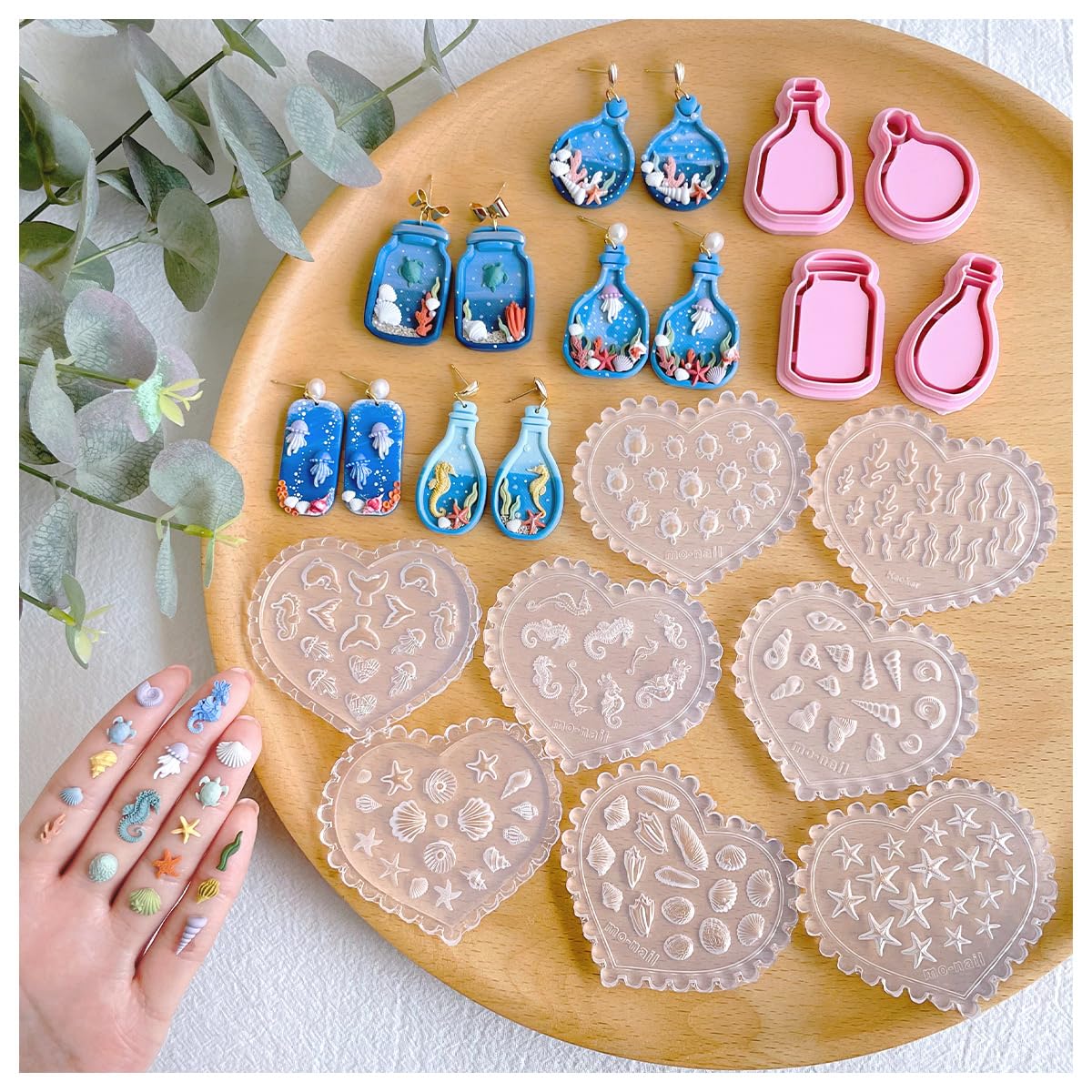 Keoker Sea Life Polymer Clay Molds & Cutters - 8 Ocean Creature Molds + 4 Glass Bottle Cutters For Jewelry - View #5