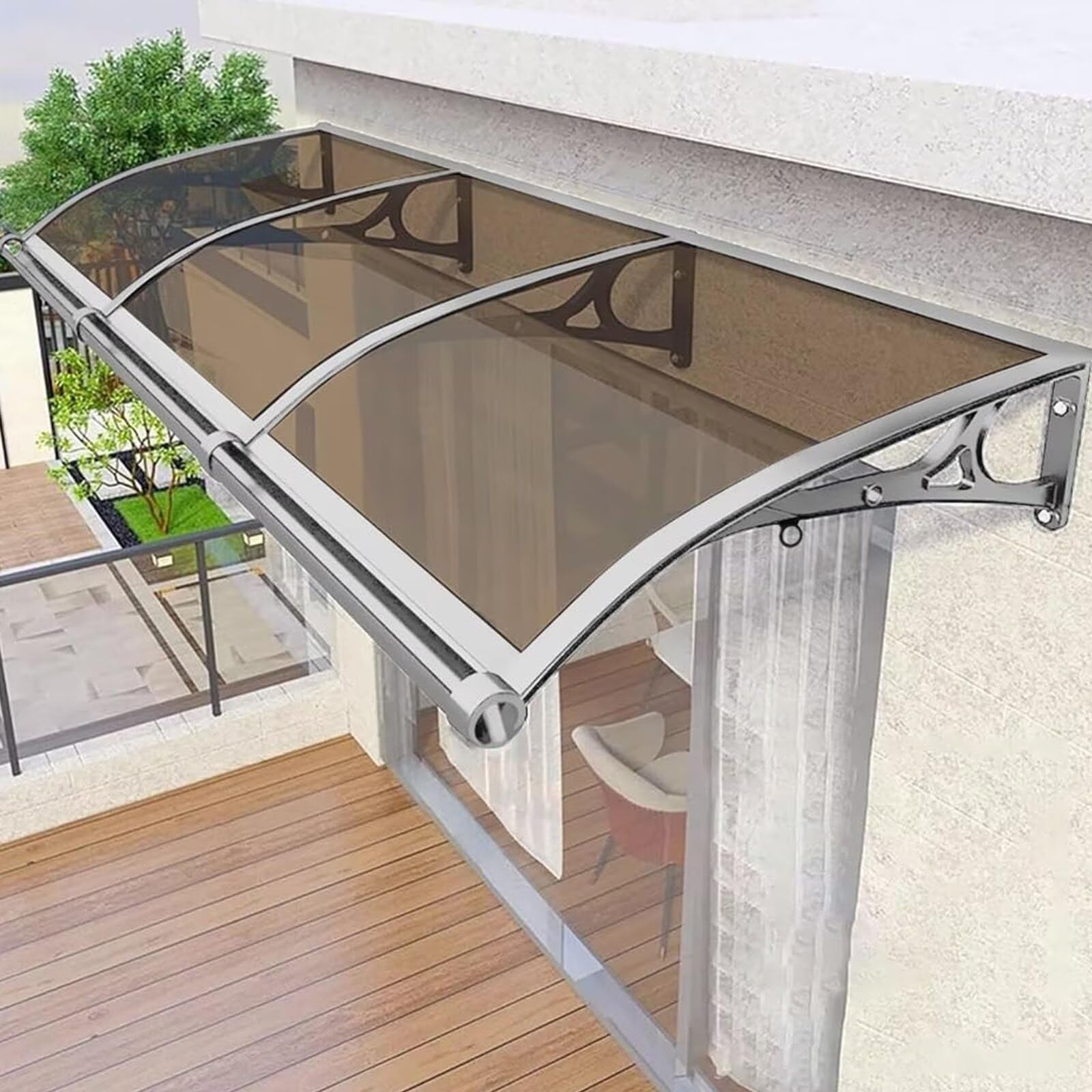 MSHGSKU Aluminum Door Canopy, Patio/Porch Awning with Sink, Sloped Roof Overhead, Front Door Awning, UV/Rain/Snow Protection, Outdoor Shelter for Entryways