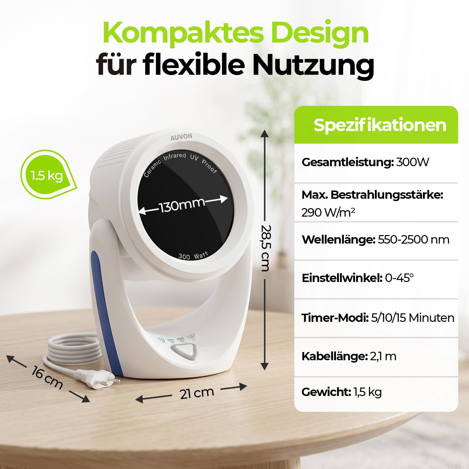 AUVON 300W Rotlichtlampe, Wärmetherapie bei Erkältung und Muskelverspannung