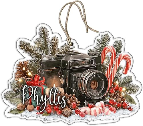 Adorno acrílico 2D en forma de cámara retro, regalos para fotógrafos, adorno de Navidad vintage con nombre personalizado, decoración colgante de