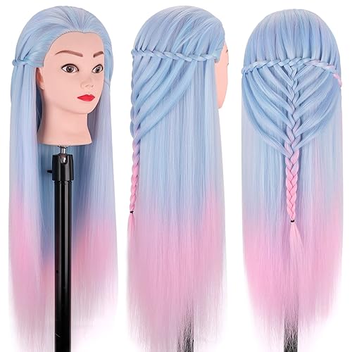 Miniatura 5 de TopDirect - Cabeza de maniquí, 29 pulgadas, maniquí de cabello sintético con cabeza de maniquí de pelo sintético, práctica de cosmetología, muñeca