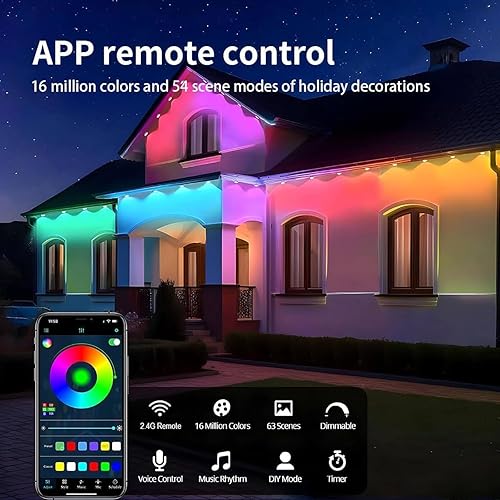 Miniatura 4 de Luces permanentes para exteriores Pro, luces LED RGB-IC de 50 pies, IP67 impermeables con aplicación inteligente y control remoto, para Navidad,