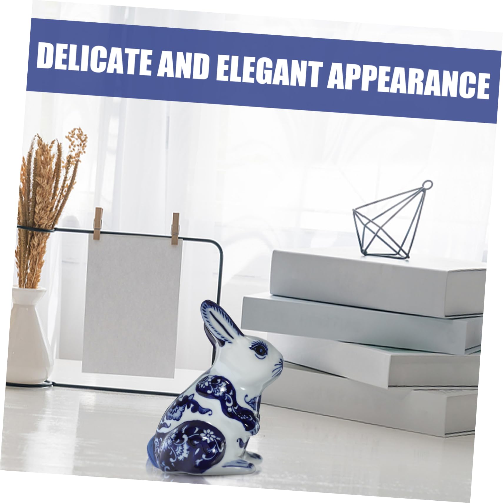 Figurine Lapin en Céramique Ornement Artistique Élégant Bleu Clair, Accessoire Lapin Intérieur Charmant et Créatif Décorative pour Maison et Bureau