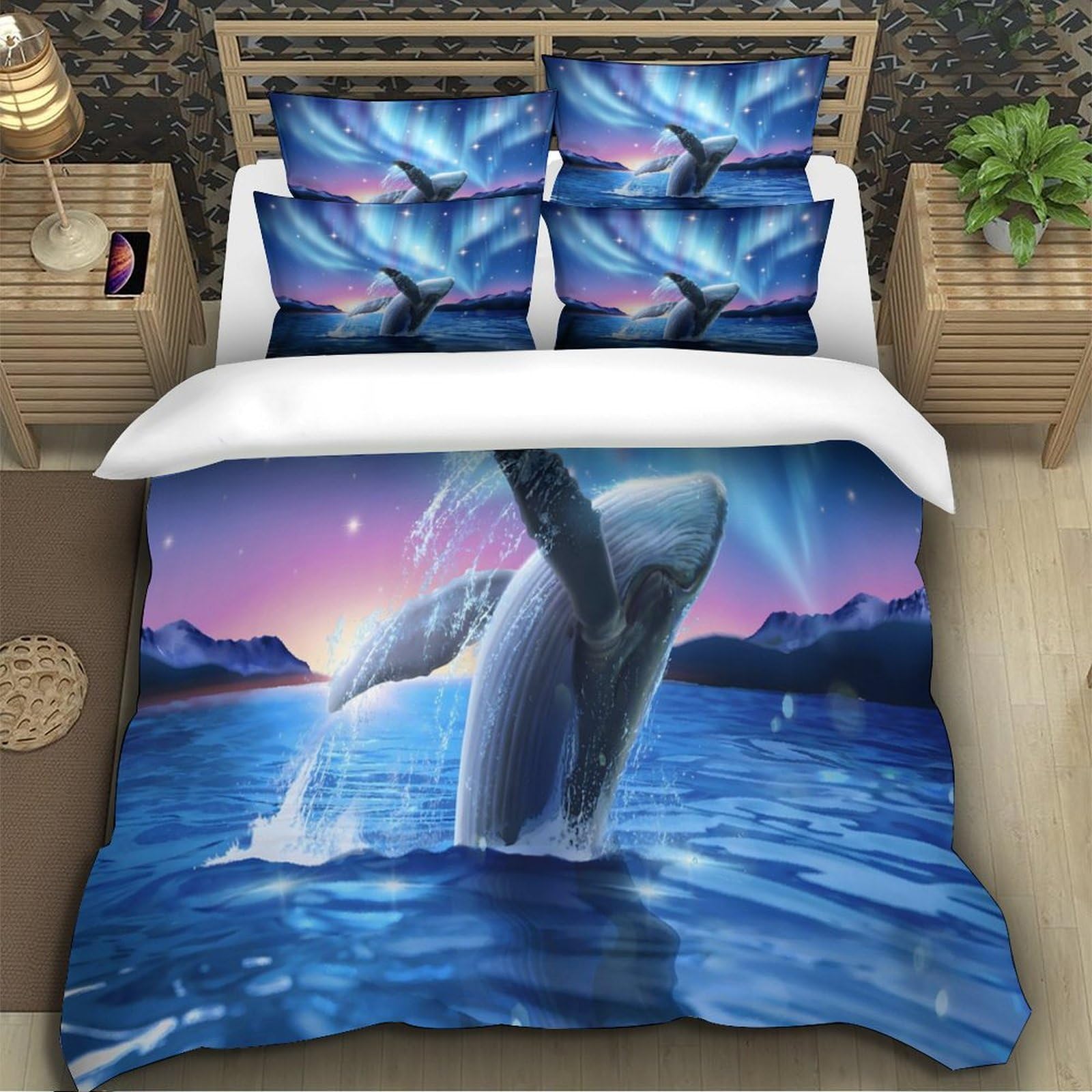 salto della balena Impressione 3D 3 pz cover piumone natura fantasia arte fodera per edredone microfibra zip antiacari per bambini ragazzi adulti King（220x240cm）