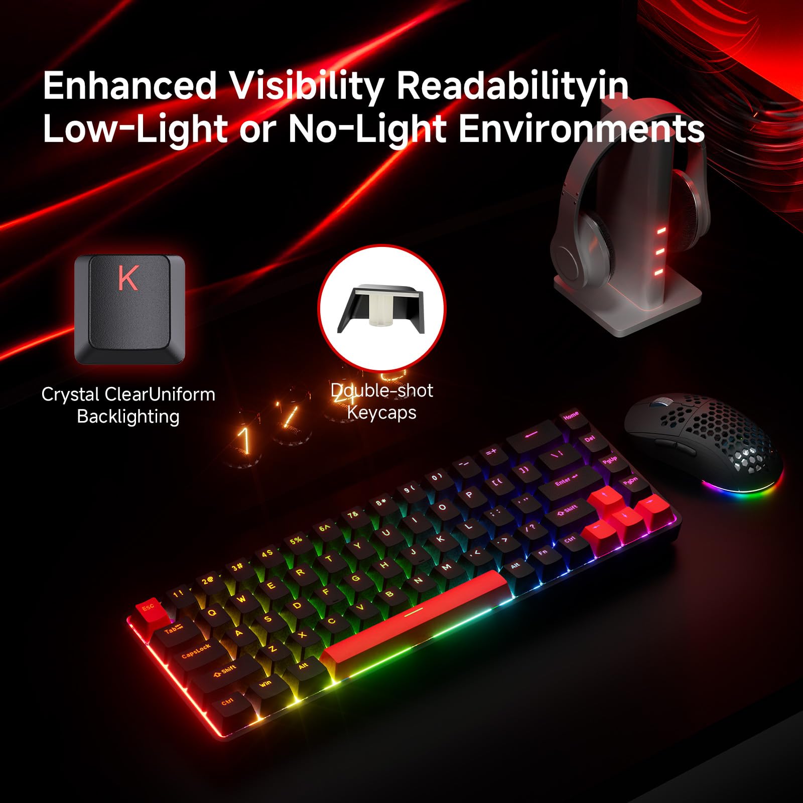 TMKB T68-C HE Rapid Trigger Gaming Keyboard - Hall Effect Magnetic Switches with Adjustable Actuation, 8000 Hz Polling Rate, 60% Hot-Swappable Compact for FPS/RTS Gamers (Black/Red)