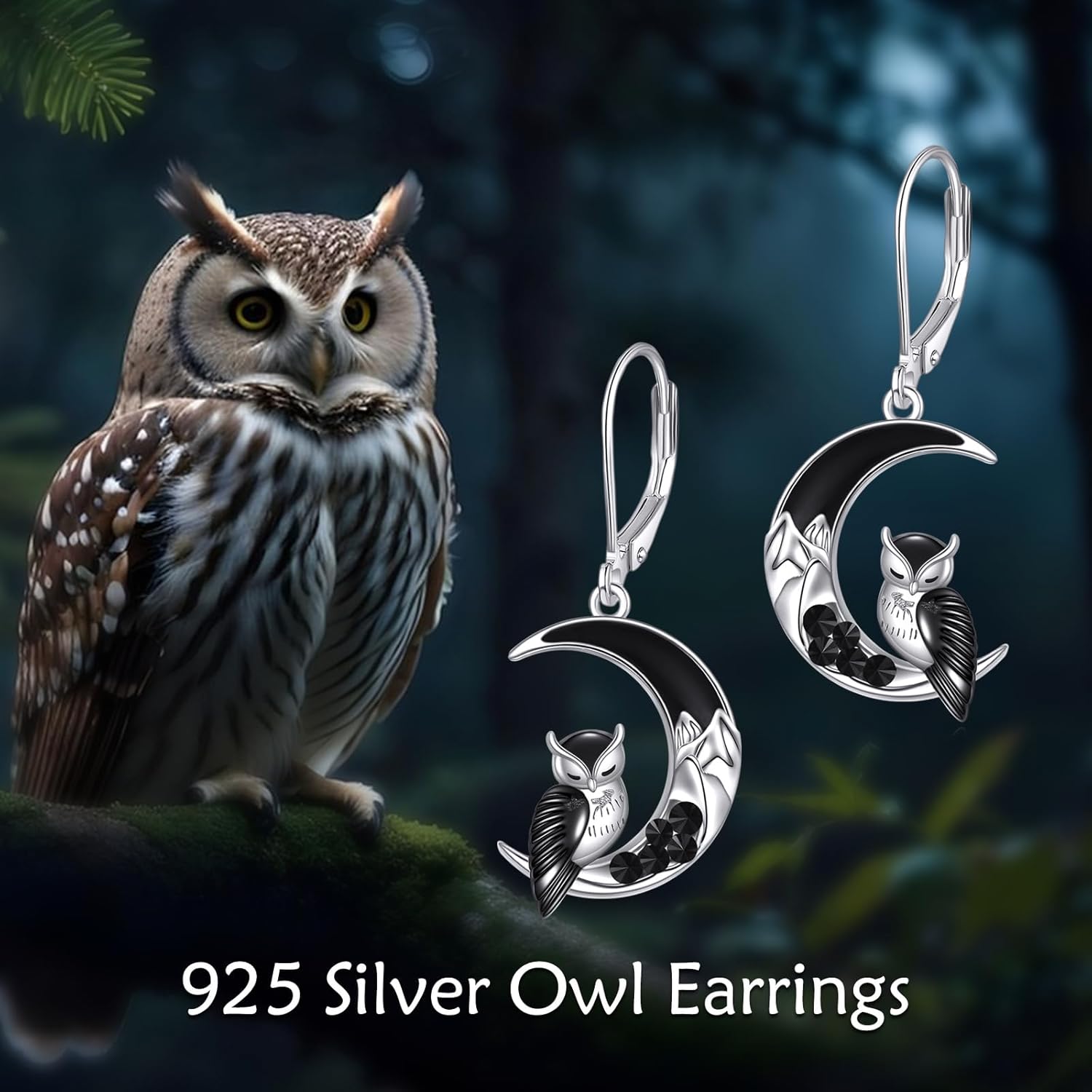 ONEFINITY Raven Crow Owl Wolf Bat Cat Earrings 925 Sterling Silver Crescent Moon Crow Witchy Halloween Jewelry Gifts for Women