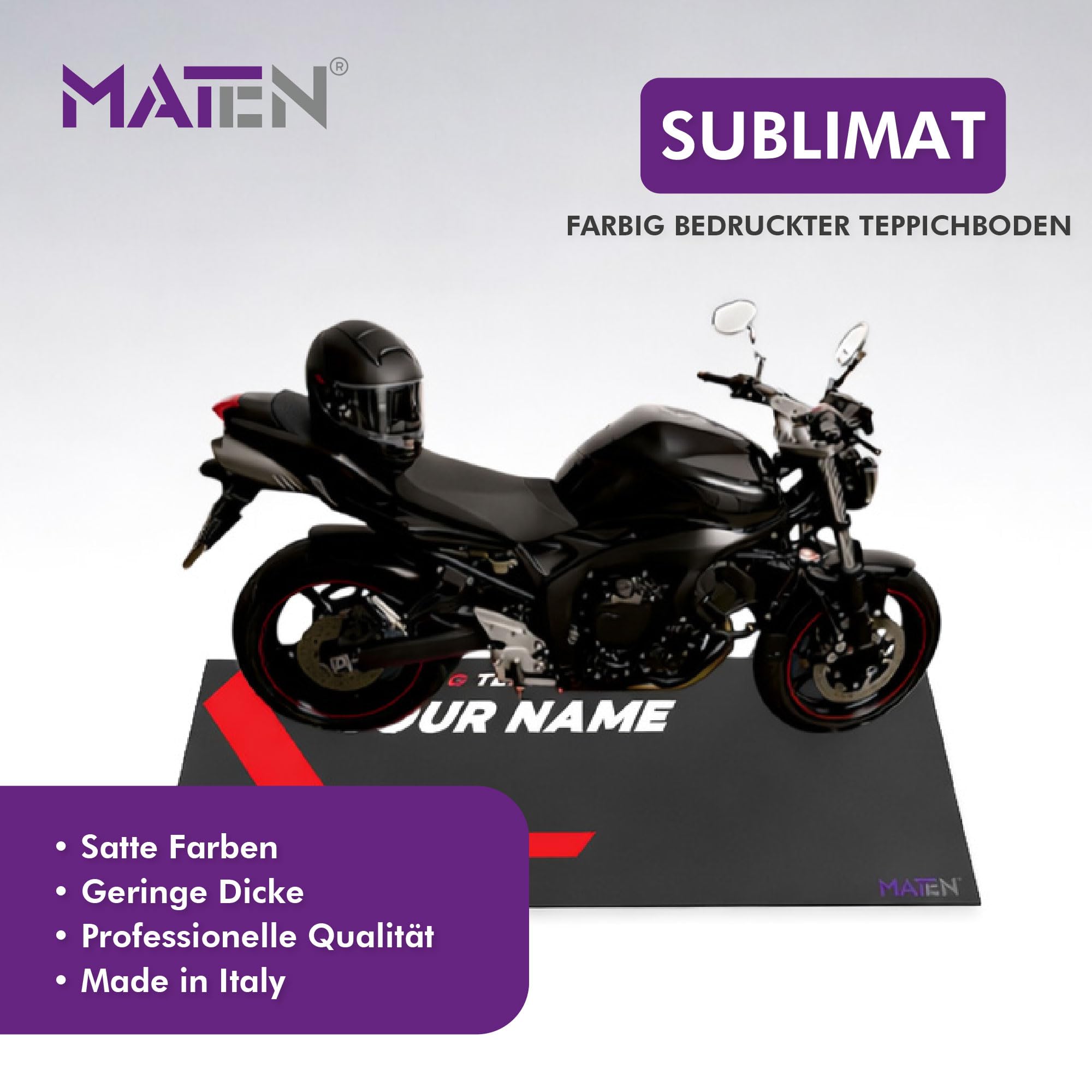 MATEN Personalisierbarer Teppich für Motorrad, Garage und Paddock, Untermotorrad Mat.en aus, 200 x 80 cm (Moquette)