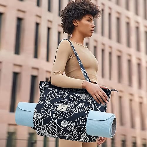 Miniatura 2 de WLLWOO WLLWOO Bolsas de yoga para mujer con esterillas de yoga, bolsas de transporte de lona para pilates, hombro, para viajes, oficina, playa, Hoja