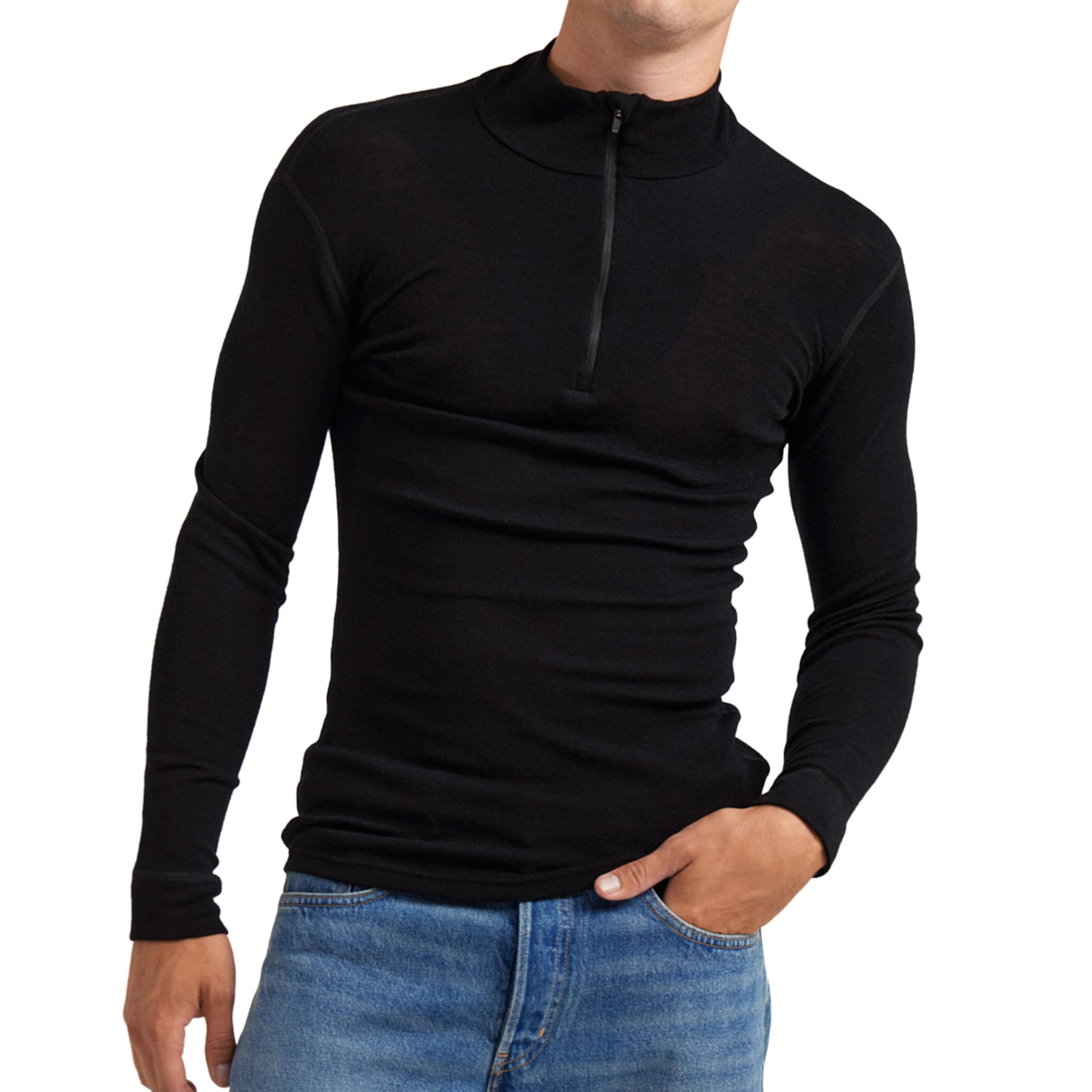 DILLING Herren Merinowolle Zip-Neck Langarmshirt Mid Layer temperaturregulierend atmungsaktiv