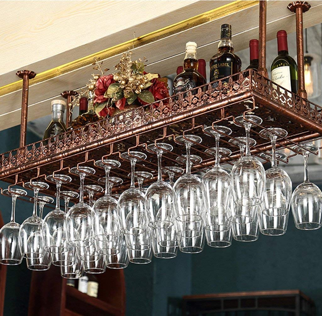 Weinregal, Metall-Kelchhalter, europäisches Retro-Design, umgekehrtes Flaschenregal für Bar und Restaurant, Maße: 120 x 35 cm