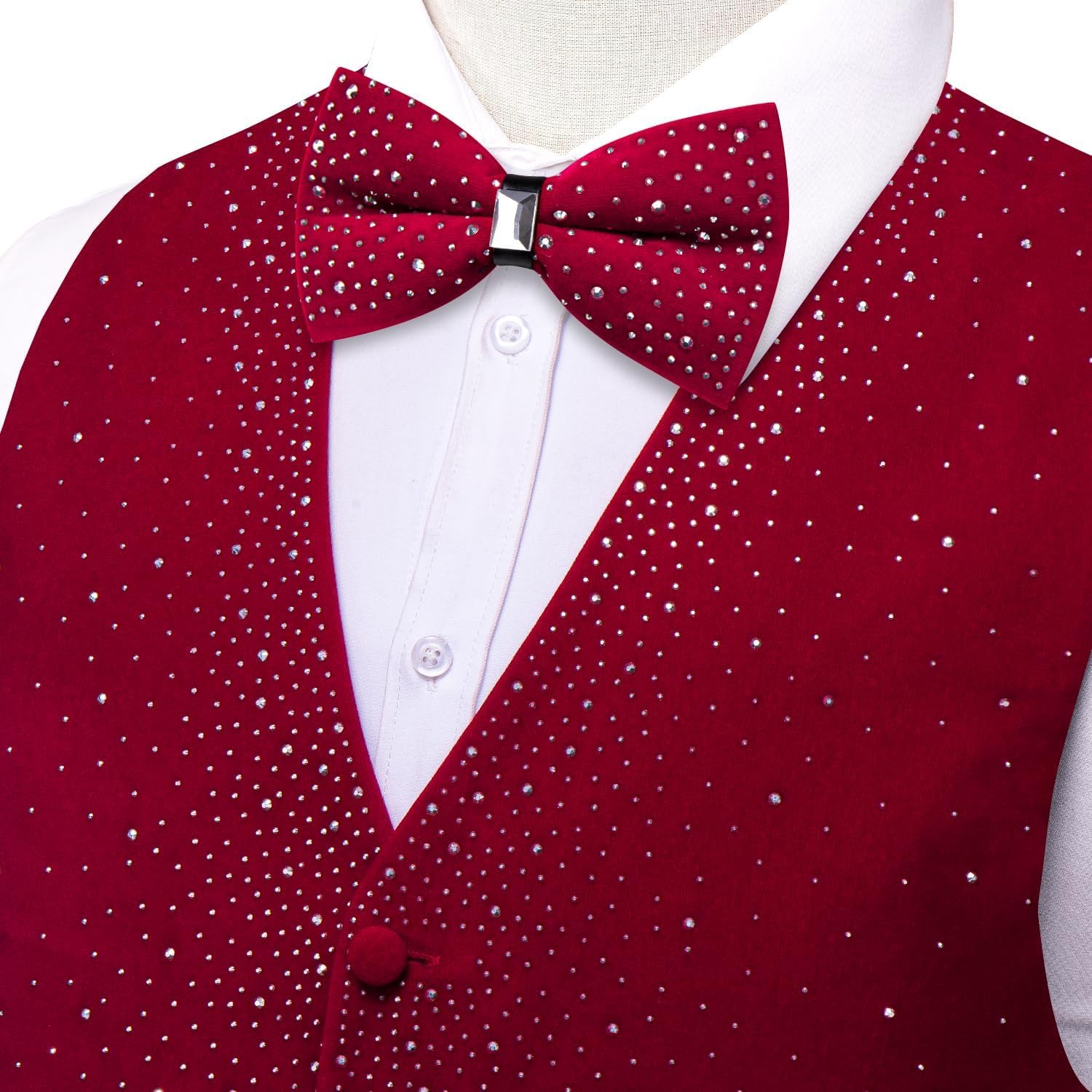 Hi-Tie Men's Sparkling Velvet Waistcoat Suit Vest and Bow Tie Set Tuxedo Vests Flower Lapel Pin for Wedding Party Performance