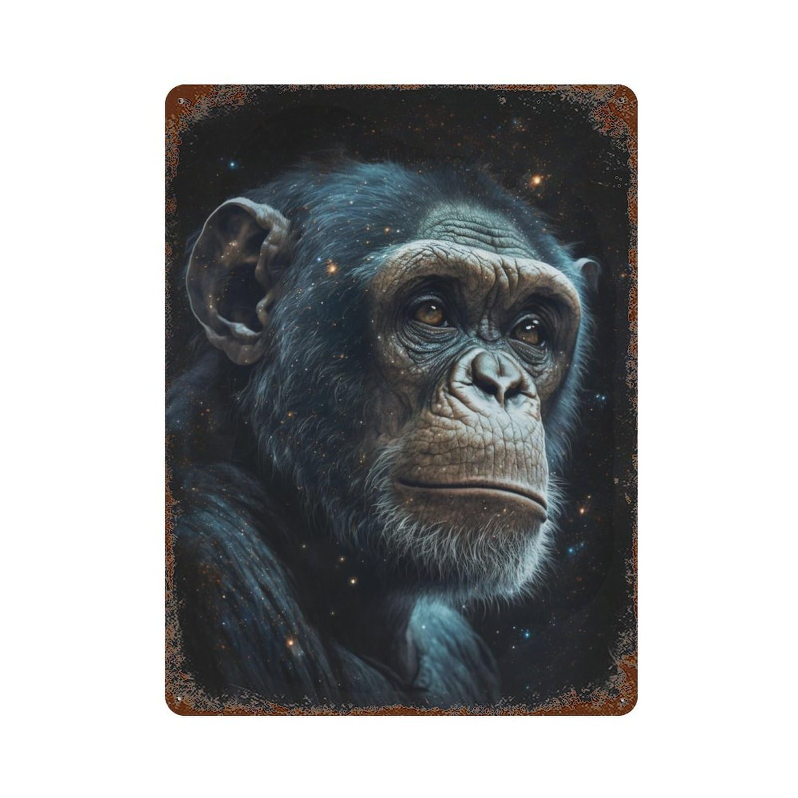Garage Style Chimpanzee in Space Rust Effect Tin Sign 15.7"x11.8", Shabby Chic Decor for Bar And Workshop