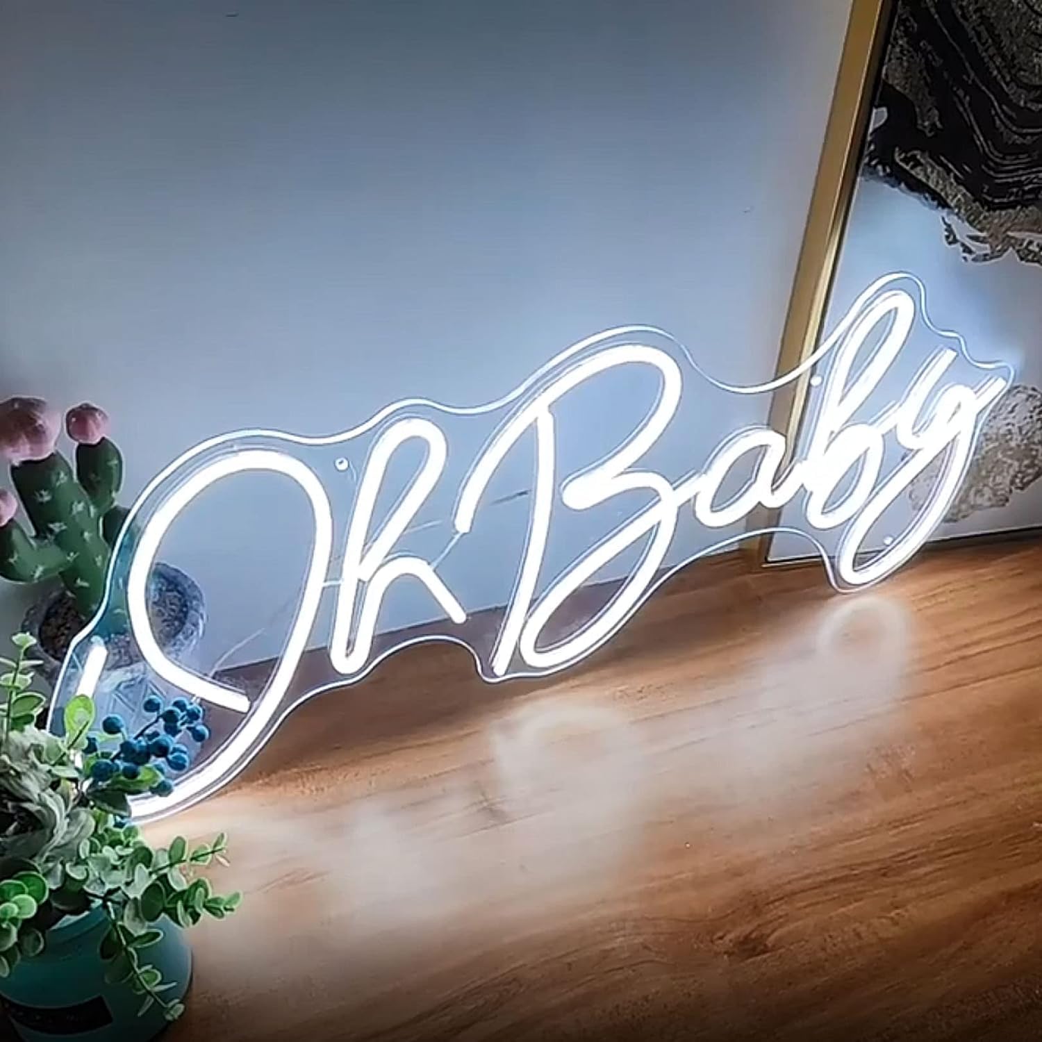 KIJyfgTR LED Neon Light Sign Ok Baby Letters Neno Sighs, Led Neon Lights Acrylic Neon Sign for Wall Decor, Bedroom, Living Room, Bar, Party 75 * 35cm