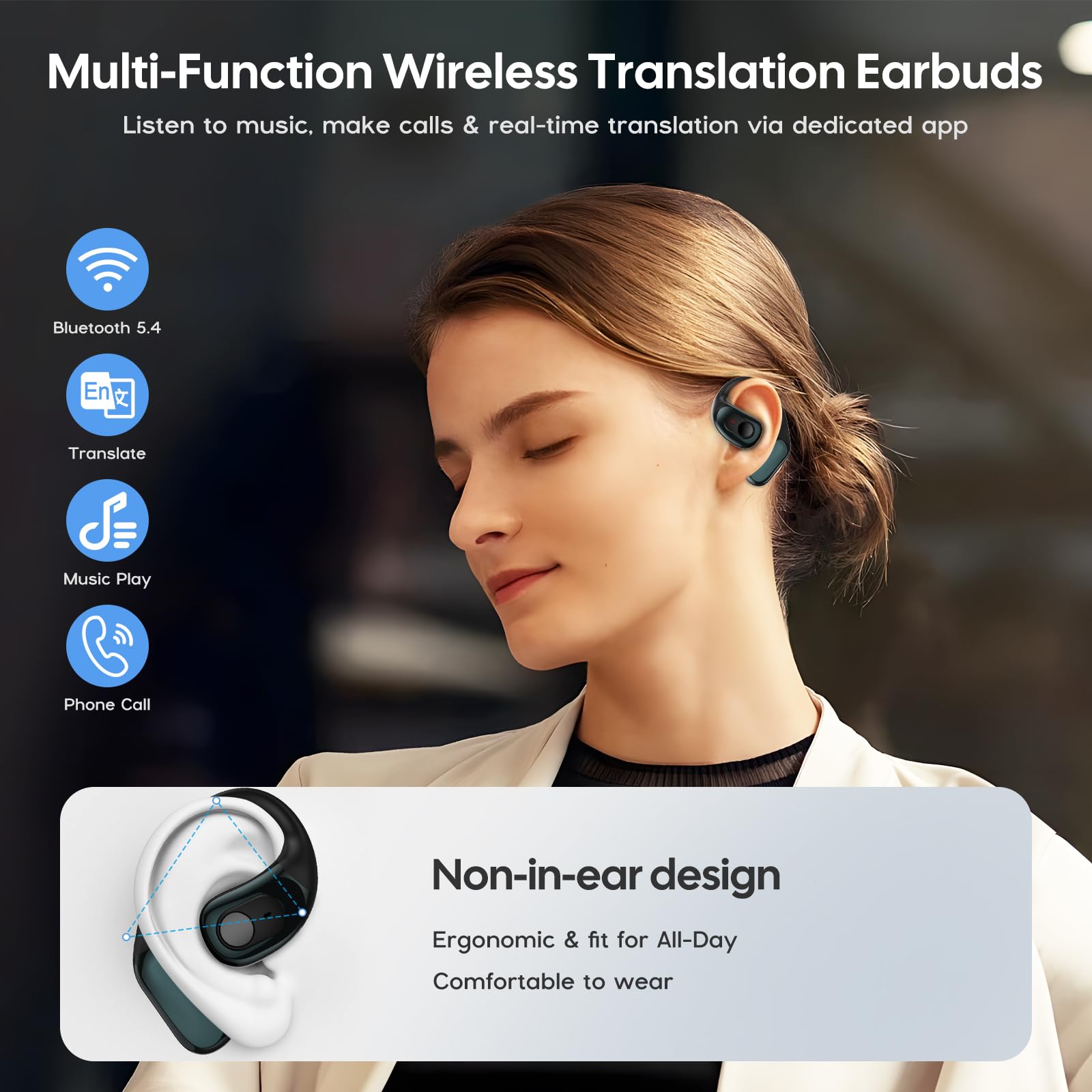 Écouteurs Traducteur Instantané AI – 164 Langues, Bluetooth 5.4, Autonomie 7h, Traduction Hors Ligne Possible
