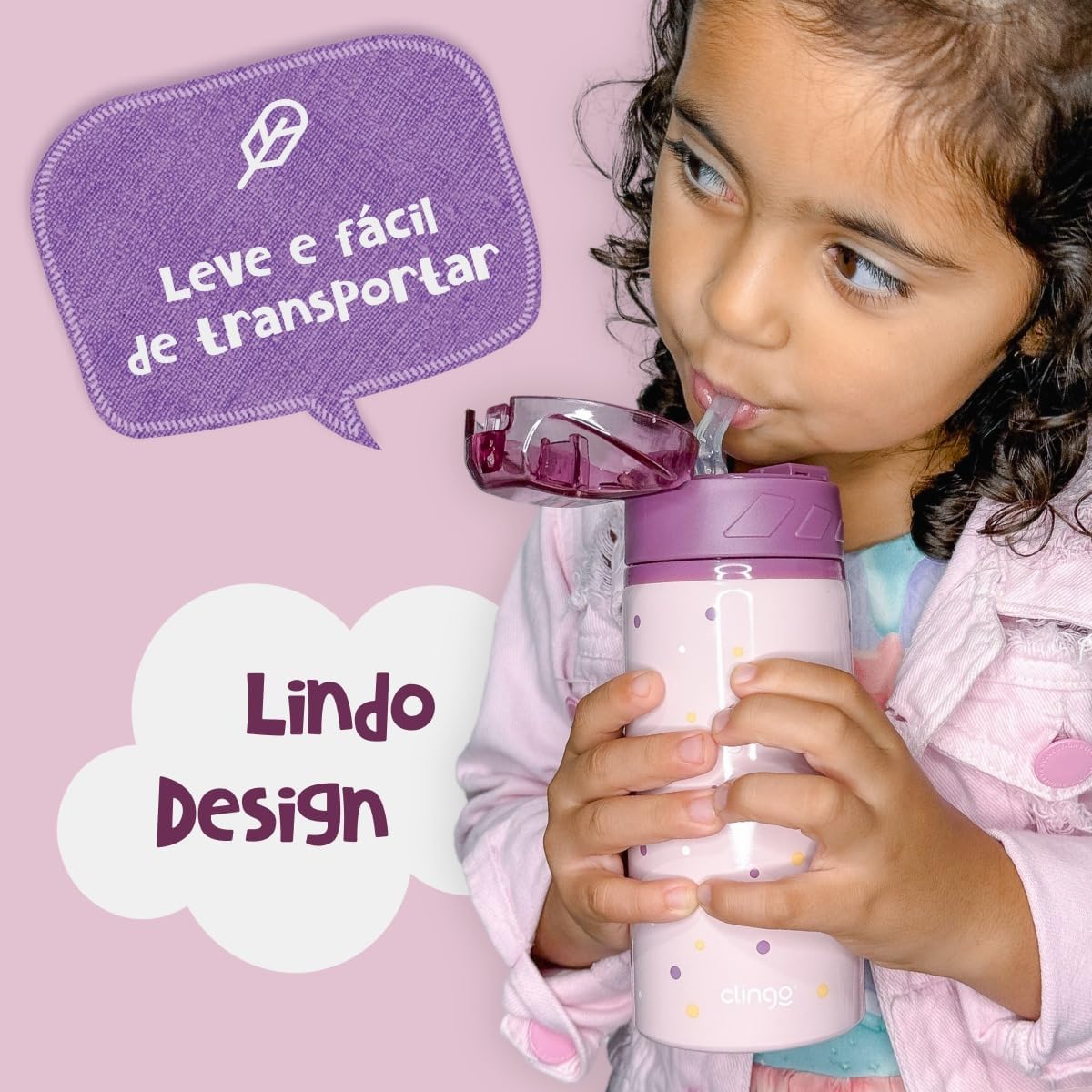 Clingo Garrafa em Alumínio Infantil 580 ml, Bebê Fresh, Roxo