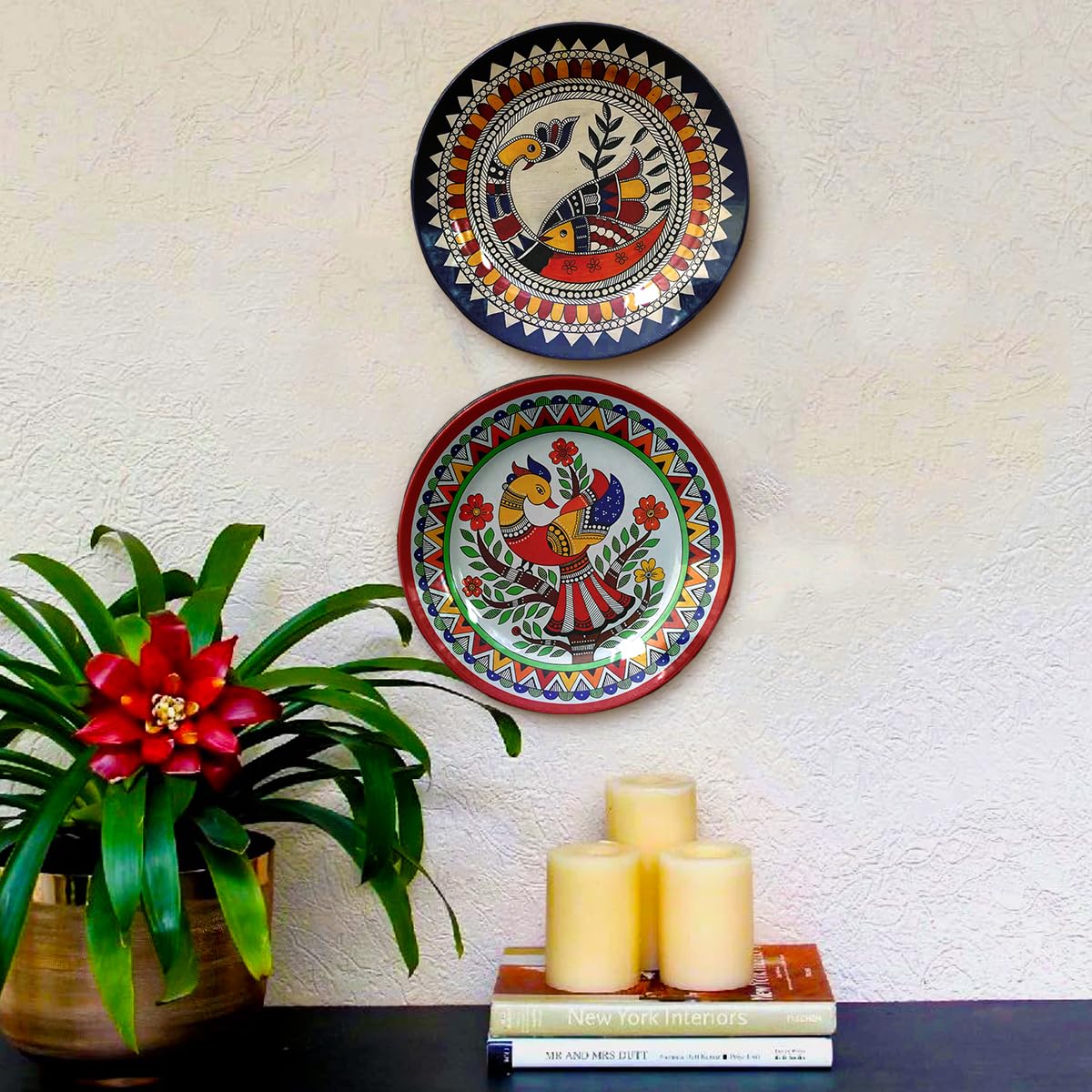 Madhubani Art Ceramic Decorative Wall Plates Set of 2 (8 Inch) | 2-in-1 Wall Hanging & Tabletop Display | Designer Home Decor for Living Room, Office | Ideal Gift for Housewarming-image-15