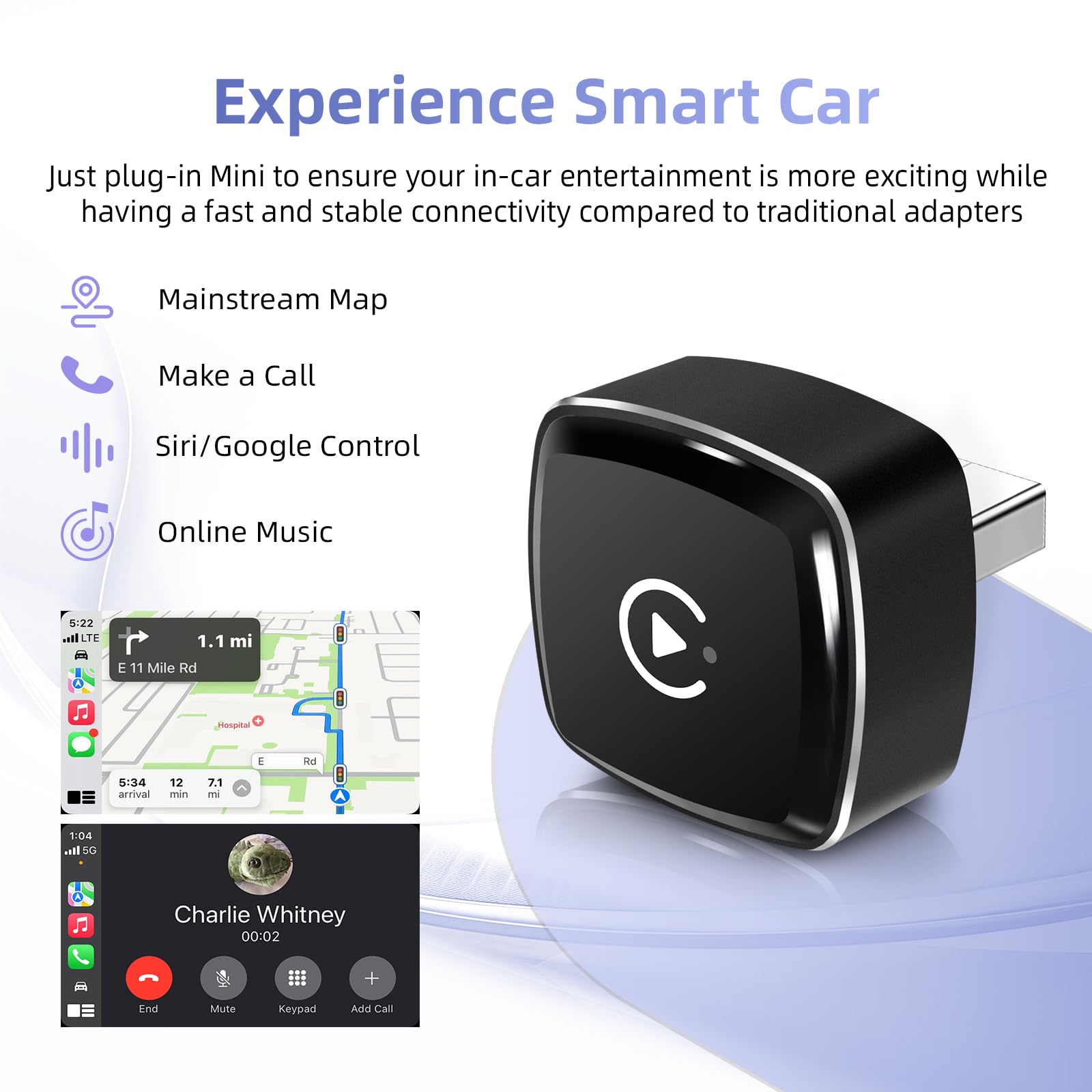 EZoneTronics 2-in-1 Adattatore CarPlay Wireless, Android Auto Wireless, USB/Type-C senza fili, Plug & Play, Connessione Veloce e Stabile senza Ritardi, Compatibile con iOS 10+ e Android 11+