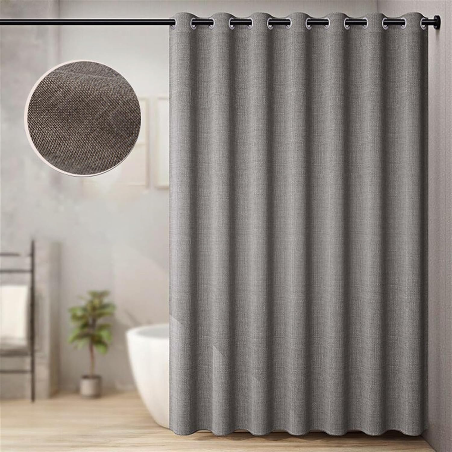 Fabric Shower Curtain, Linen Textured Heavy Duty Thick Shower Curtains for Bathroom, Waterproof Decorative Bath Curtain, Washable Weighted Hem Shower Curtain Dark Blue 47" W x 79" H