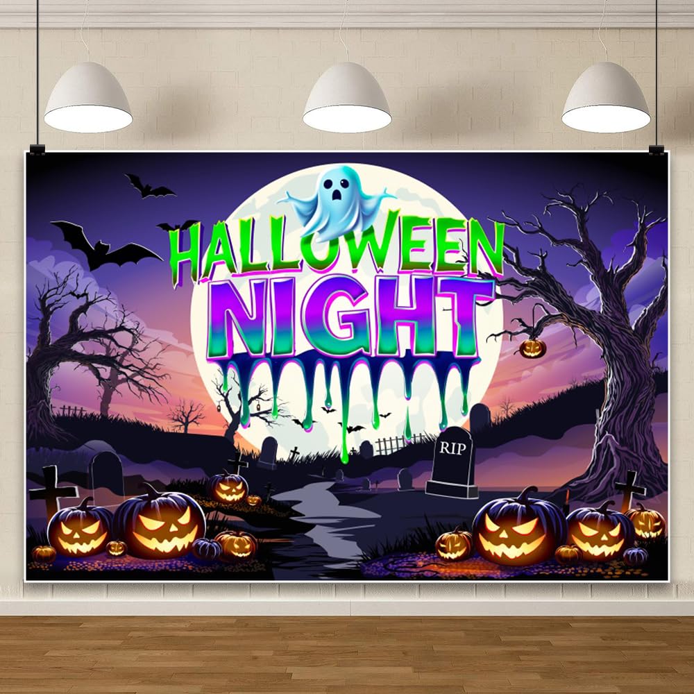 6 x 3 m Halloween noc tło uroczy duch RIP nagrobek świecąca dynia latarnia fotografia tło Halloween cmentarz impreza fotobudka dekoracja ścienna baner