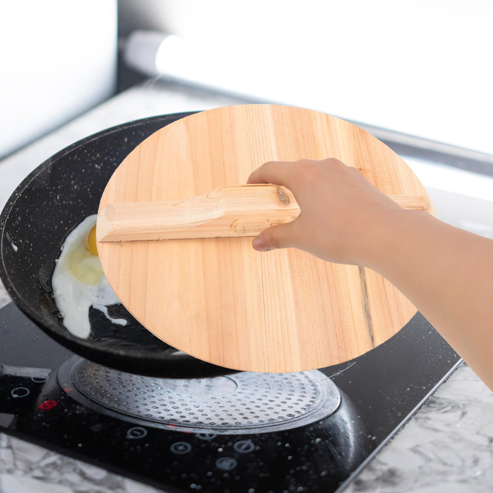 Alasum Coperchio in Legno per Pentola e Wok, Mantiene Sapore Naturale e Trattiene Vapore, Accessorio Cucina Leggero e Resistente per Uso Domestico e Professionale