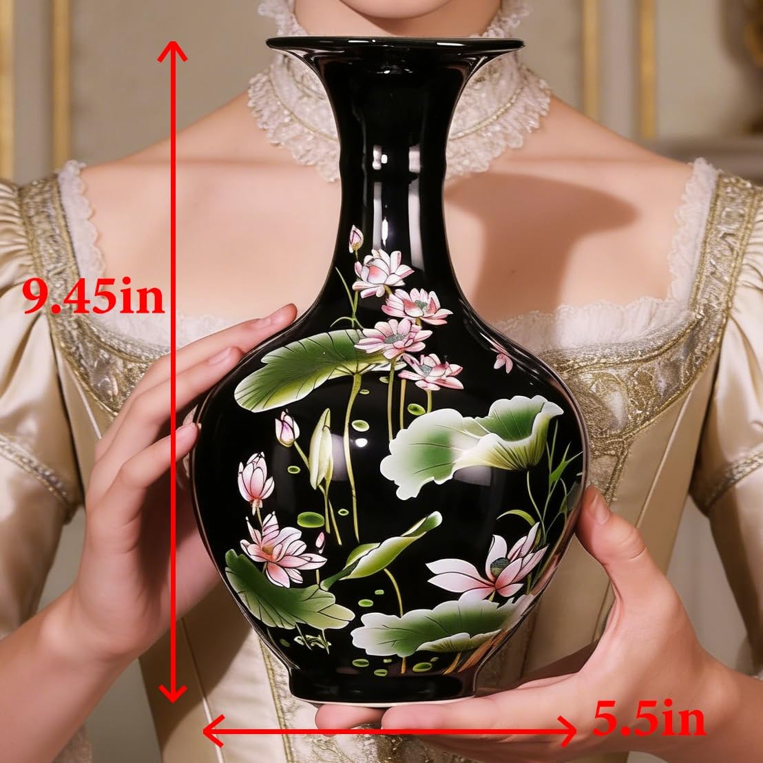 9.45'' China Style Decorative Vase, Classic Ceramic Vases for Art Home Decoration, Chinese Retro Porcelain Ceramic Vase with Base, Jingdezhen Ceramic Oriental Vase - Black