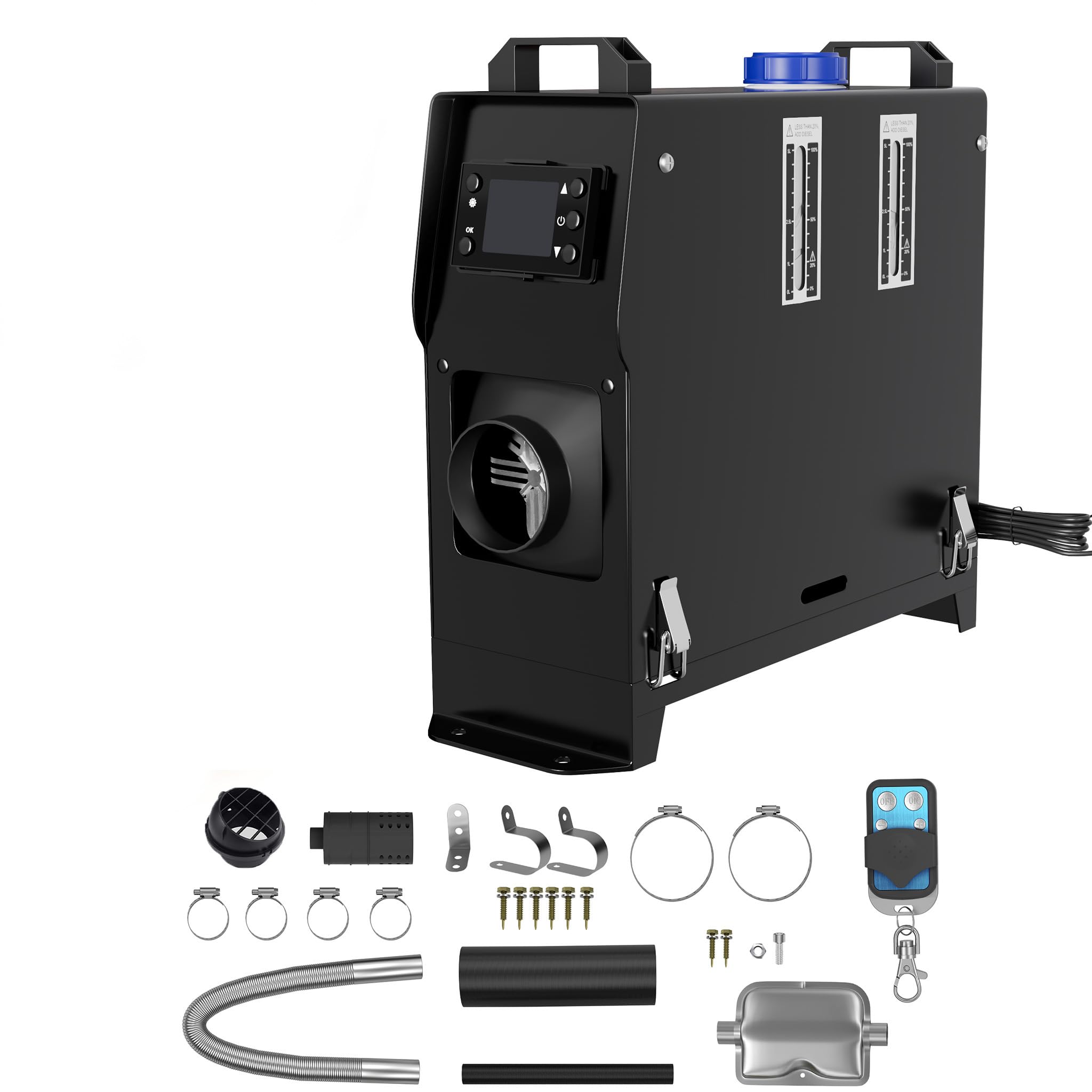 YRHome Chauffage diesel 12 V 8 kW - Chauffe-air diesel avec écran LCD, télécommande et sortie d'air rotative - Pour voiture, camion, camping-car, bateau, voiture, remorque - Noir