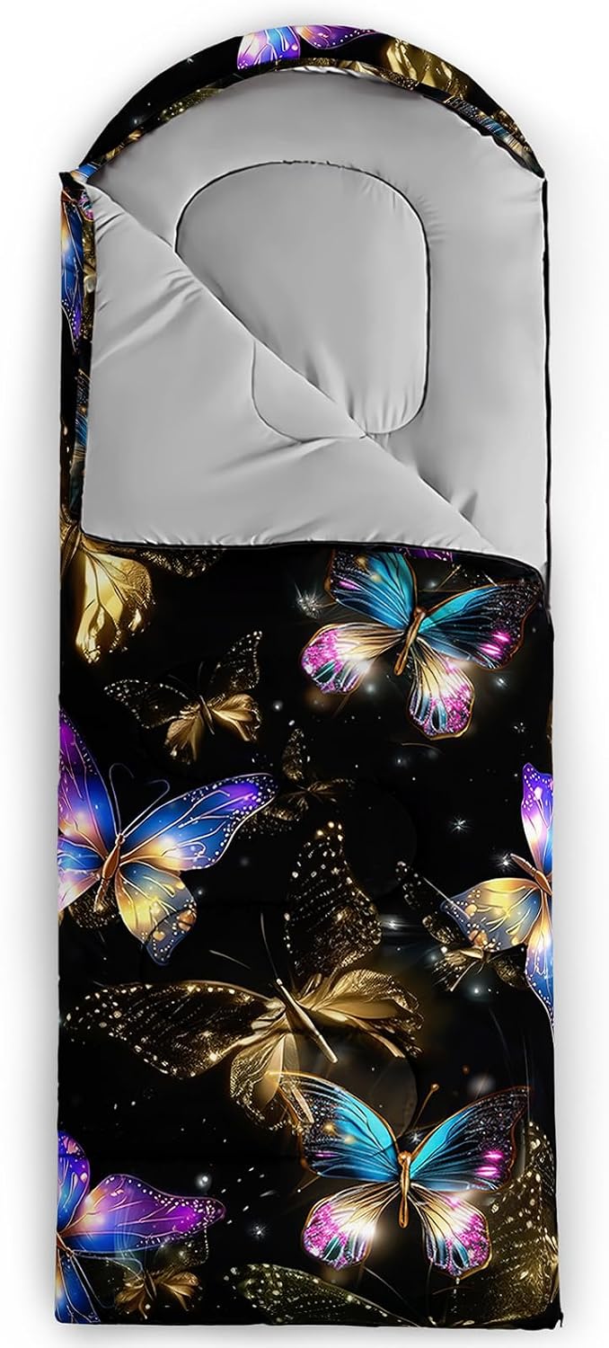 AILONEN Cartoon Elephant Sleeping Bags,Lightweight & Waterproof,3 Season Warm & Cool Weather,Dreamy Pink Flower Animal Backpacking Gear for Kids,Girls Travelling,Outdoors
