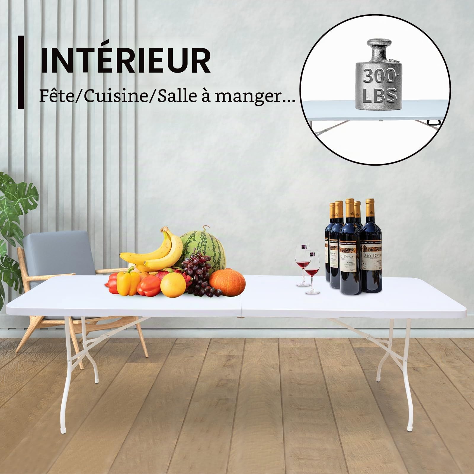 Table pliante en plastique portable et robuste de 1,2 m pour camping, fête, jardin, dîner, cuisine, travail, intérieur et extérieur (1,2 m)