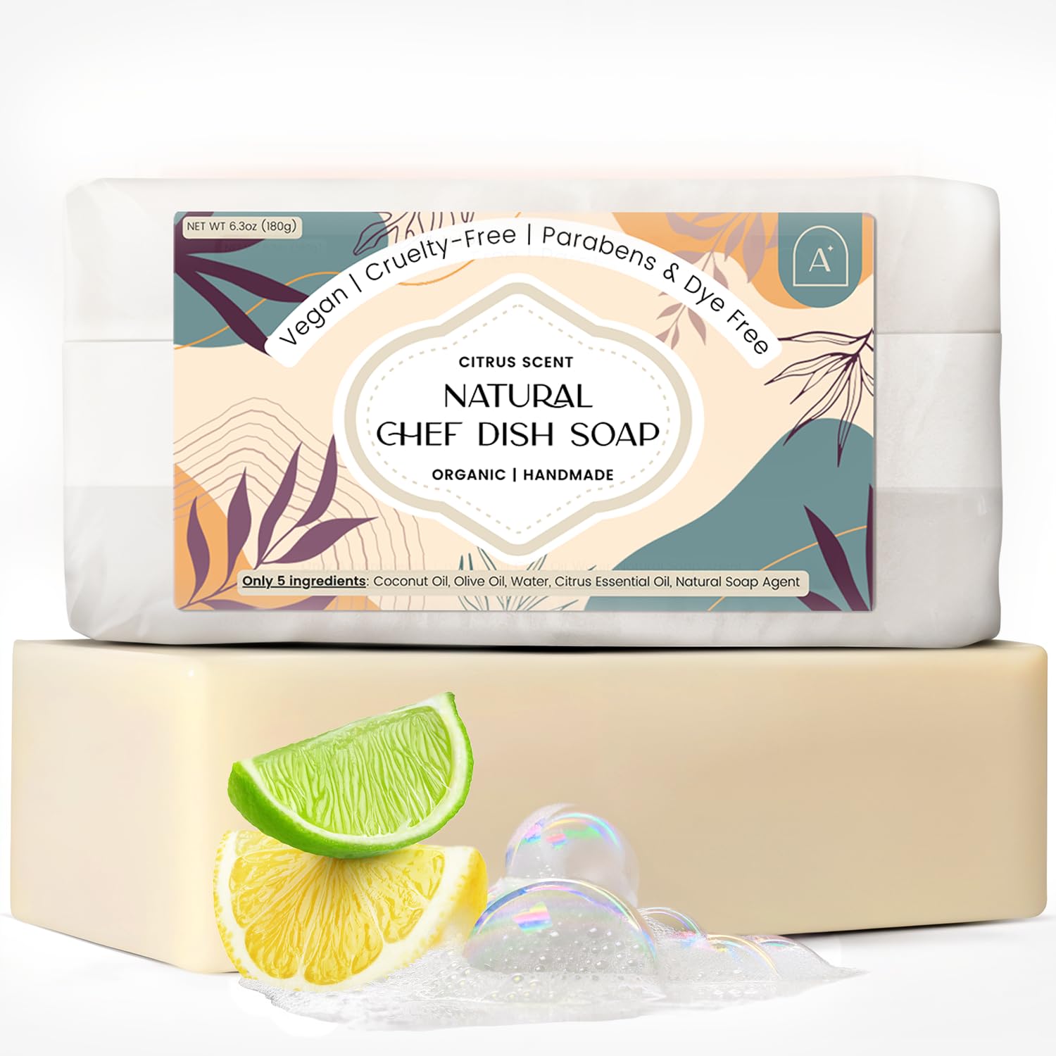AURA NEST All Natural Dish Soap Bars - Bar Soap for Dishes Biodegradeable Dish Soap Block Kitchen Soap