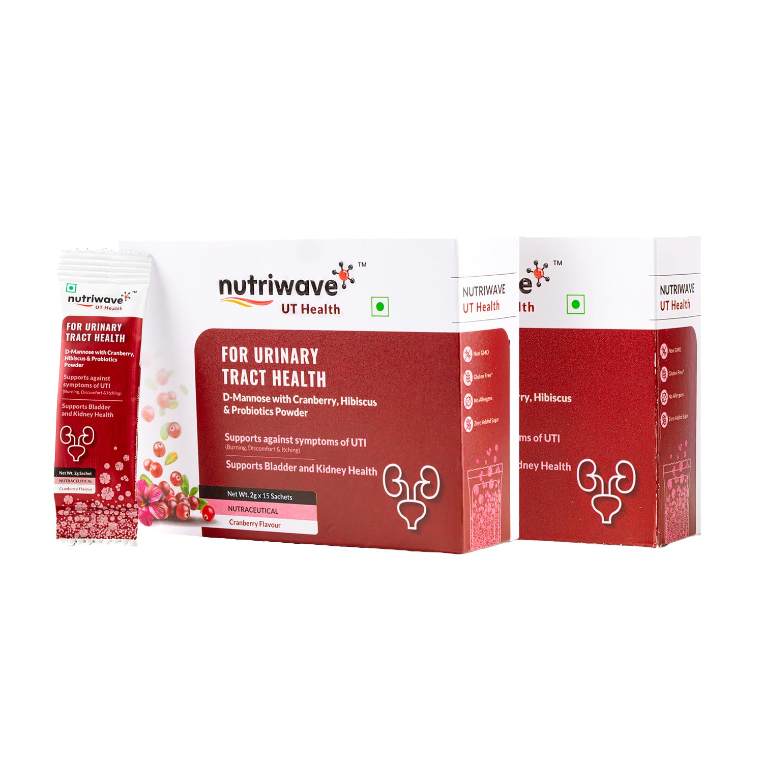 Nutriwave UT Health | UTI Prevention & Urinary Tract Support | With Cranberry Extract, D-Mannose, Hibiscus & 2 Probiotics | Helps Reduce Burning & Pain | Cranberry Flavour, 30 x 2g Powder Sachets