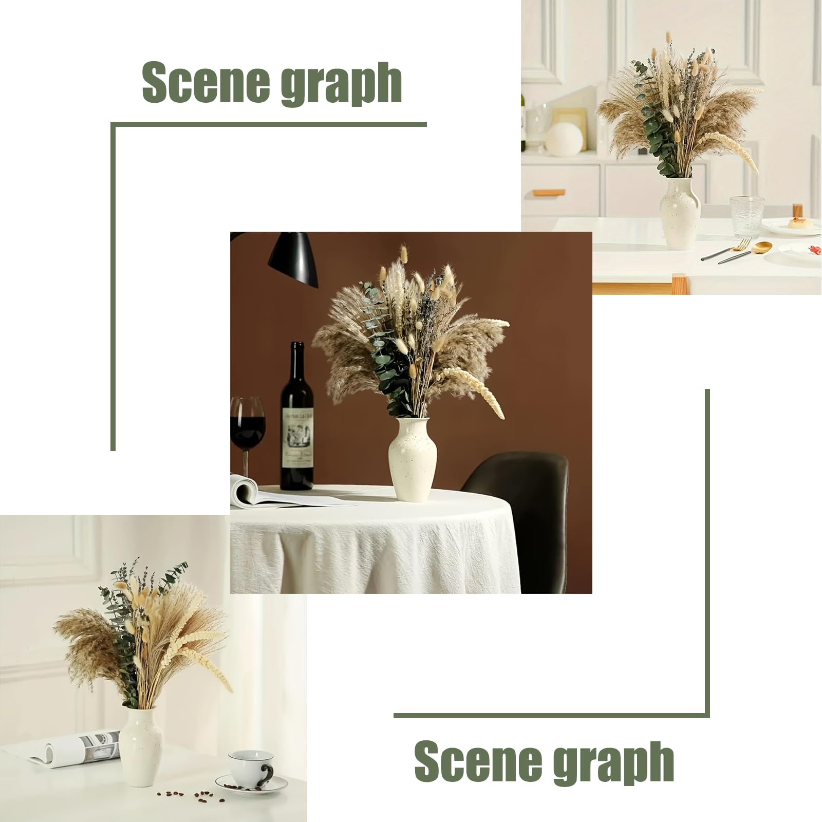 UNIANE 80 Stück Pampasgras Deko - Natürliche Trockenblumen Mit Eukalyptus & Lavendel