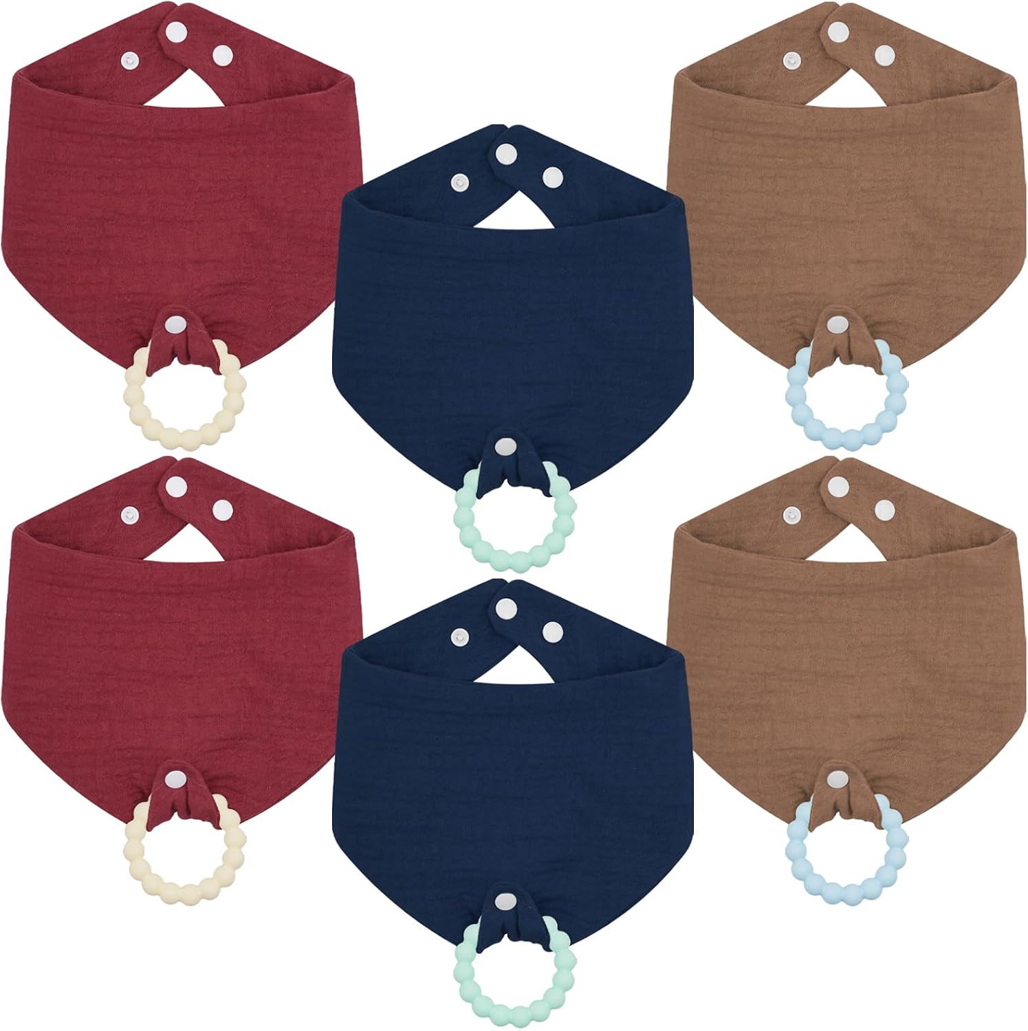 6-Pack Baby Bandana Drool Bibs & Teething Toys for 0-24 Months, Safety for Newborns and Toddlers