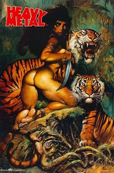 BUY ART FOR LESS Officially Licensed Heavy Metal - Sexy Tiger Vintage Art Poster - 23 x 35 Inch - Decorative Print - Poster Paper - Ready to Frame