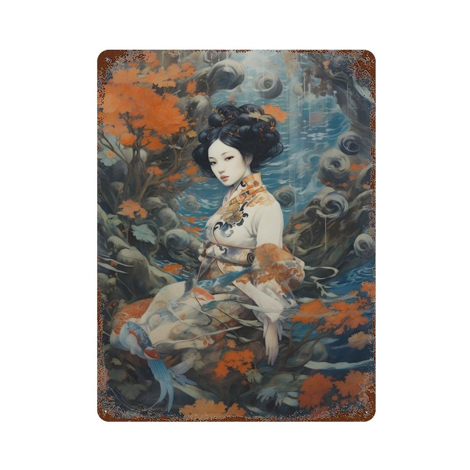Japanese Girls Decorative Tin Sign 15.7"x11.8", Retro Wall Decor for Living Room, Hallway And Home Decor