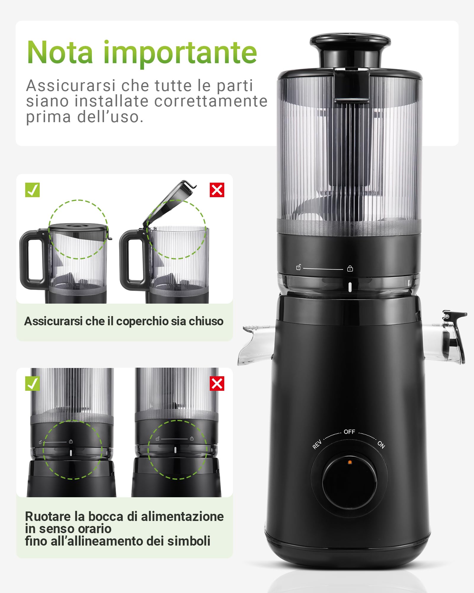TUUMIIST Slow Juicer 135mm Extra Großem Einfüllschacht Entsafter Gemüse Obst BPA-Frei Glanzschwarz