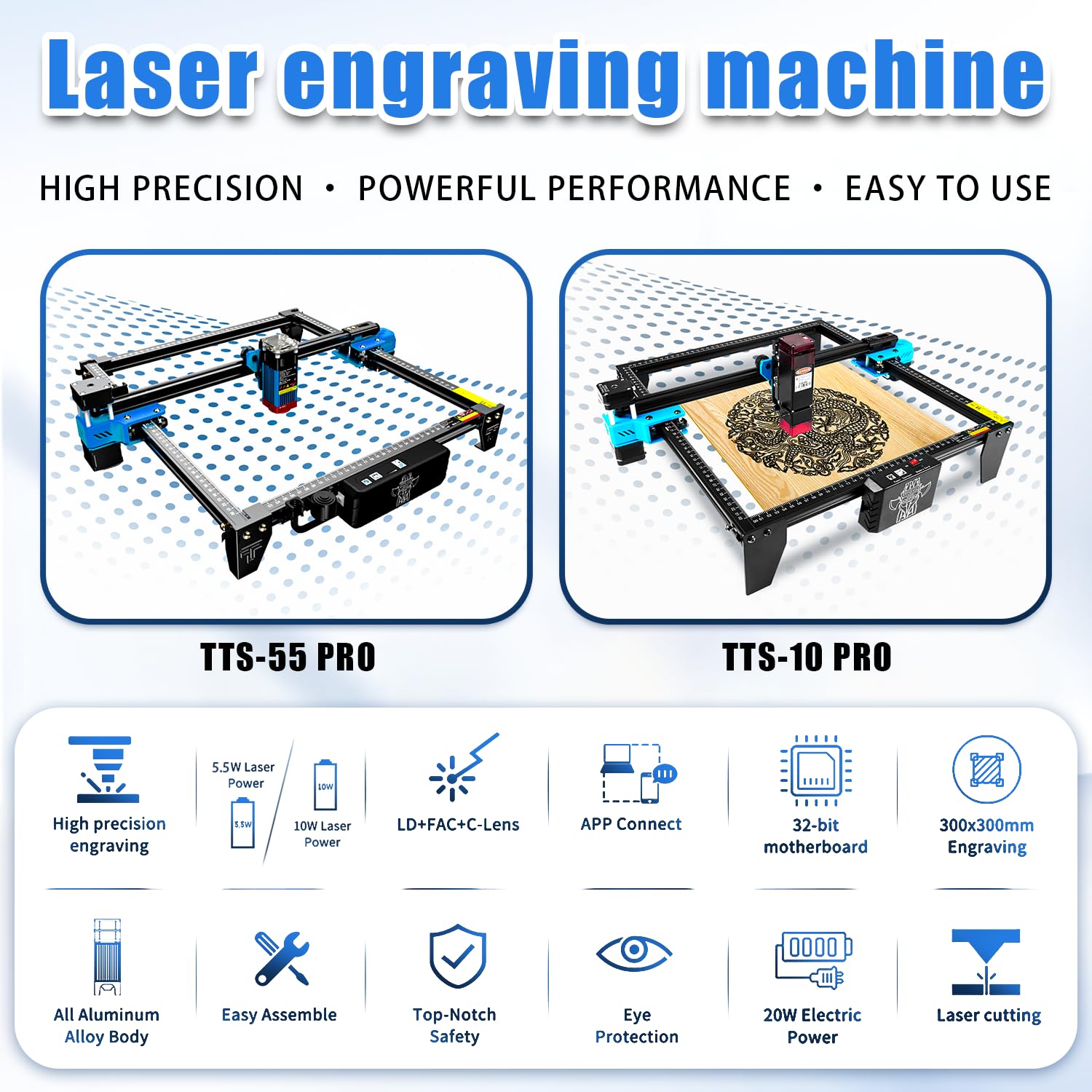 10-W-Diodenlaser-Schneide- und Graviermaschine, CNC-Laser-Schneidemaschine mit Offline-Touchscreen-Steuerung für Holz, Leder, Acryl und Kunststoff TTS-10