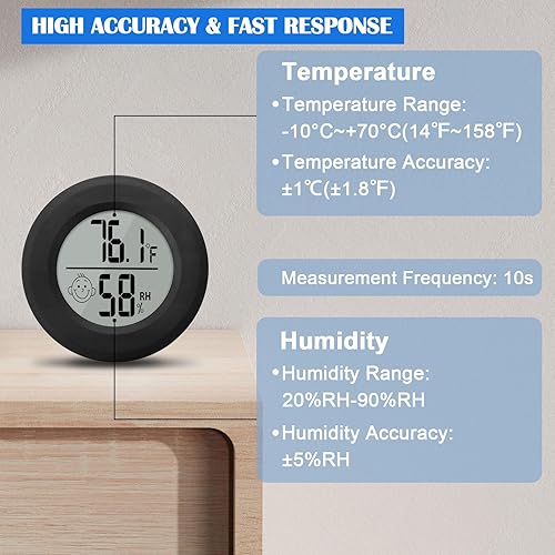 Miniatura 2 de 2 mini termómetro digital para interiores, medidor de higrómetro, medidor de precisión, temperatura ambiente y humedad para humidores de reptiles,