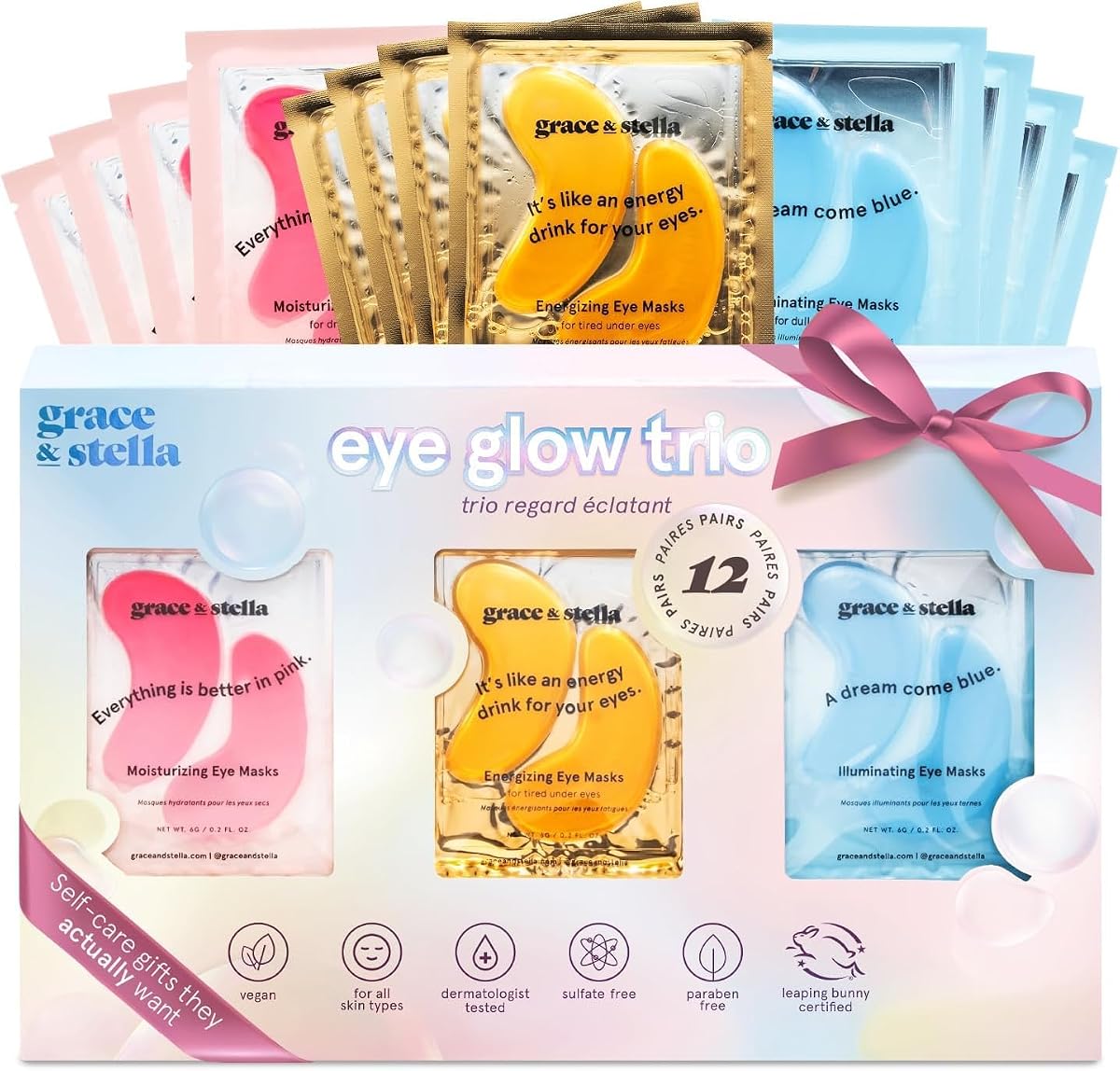 grace & stella Under Eye Patches Eye Masks for Puffy Eyes and Dark Circles | Gifts for Women, Bridesmaids, Birthdays, Bachelorette Party, Self Care Gifts for Women - Vegan Cruelty-Free (12 Pairs)