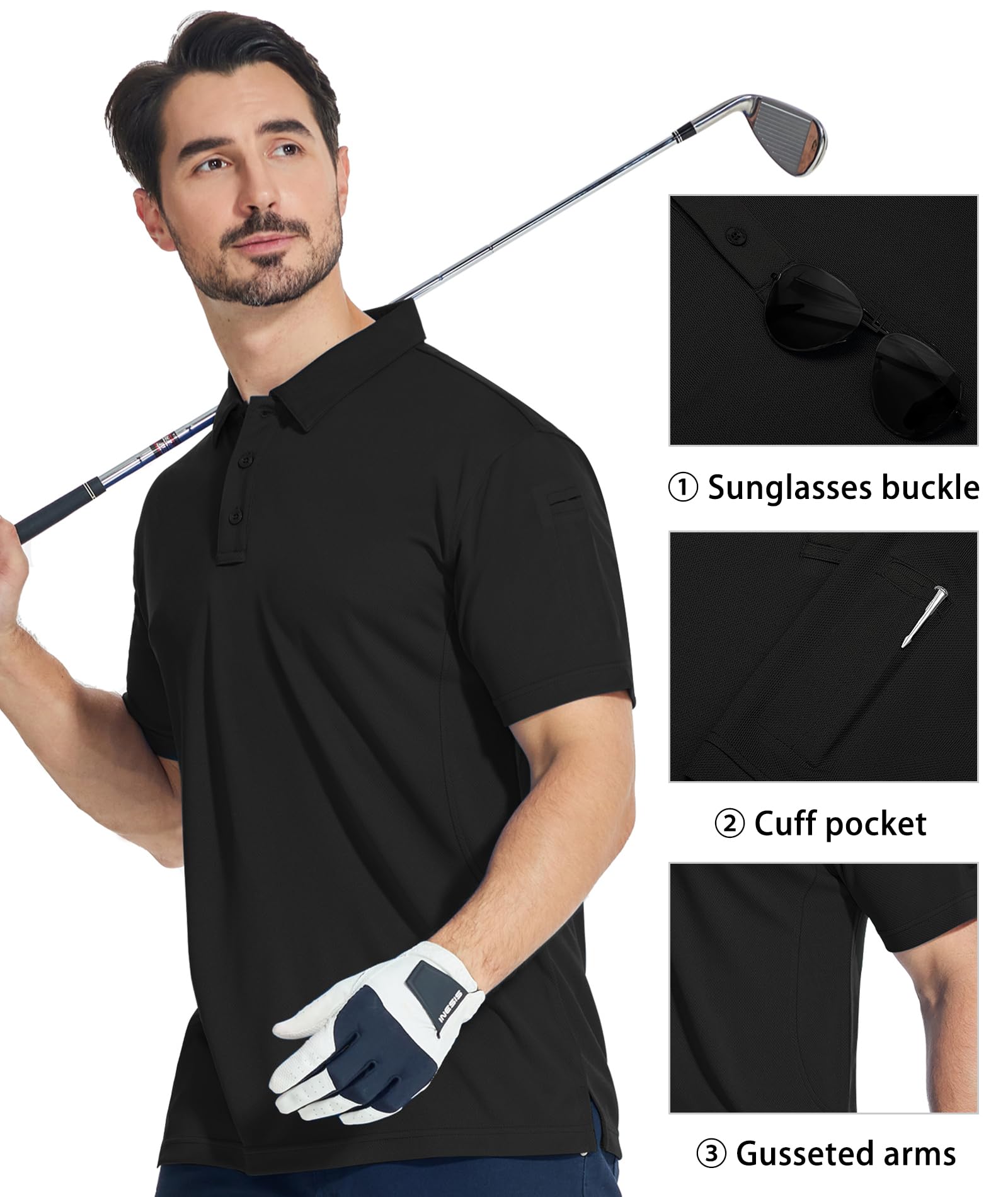 ZITY 4 Pack Men's Polo Shirt Short Sleeve Athletic Performance Tactical Golf Shirts for Men Outdoor Sport Work T-Shirt Black Navy Blue Teal Blue XL