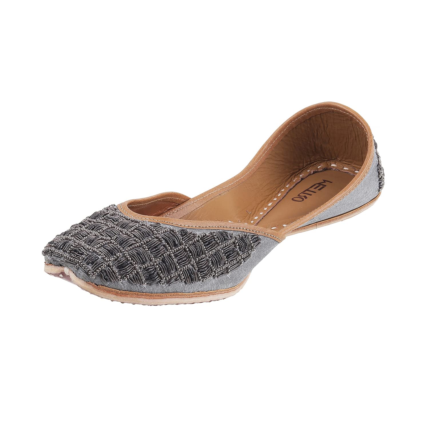 metro Women's Grey Beaded Mojaris-picture-36