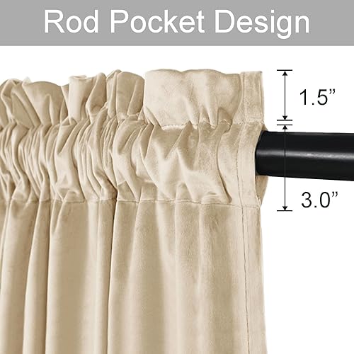 Miniatura 2 de JIUZHEN Cortinas de terciopelo verde musgo de 96 pulgadas de largo para sala de estar, cortinas de terciopelo retro suaves con bolsillo para barra,