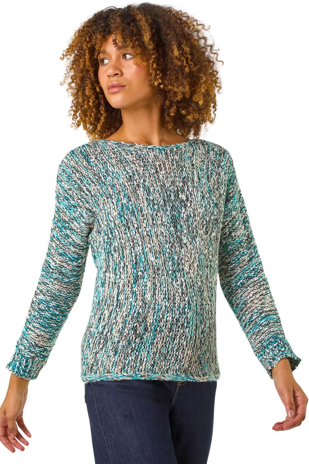 Roman Fluffy Yarn Jumper for Women UK Ladies Thick Sweater Warm Cosy Chunky Knitted Pullover Winter Furry Casual Smart Textured Everyday Cuddly Soft Knitwear - Turquoise - Size 16